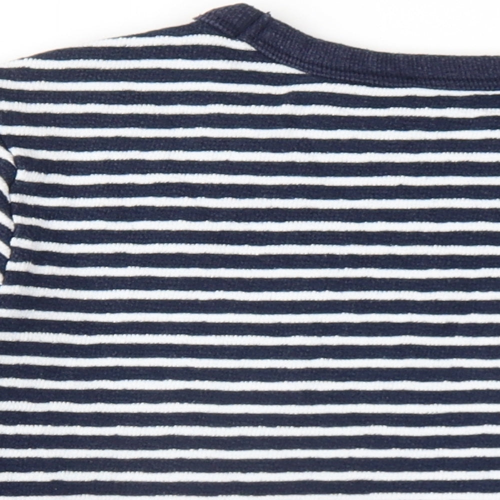 Marks and Spencer Womens Blue Striped Cotton Basic T-Shirt Size 14 Round Neck