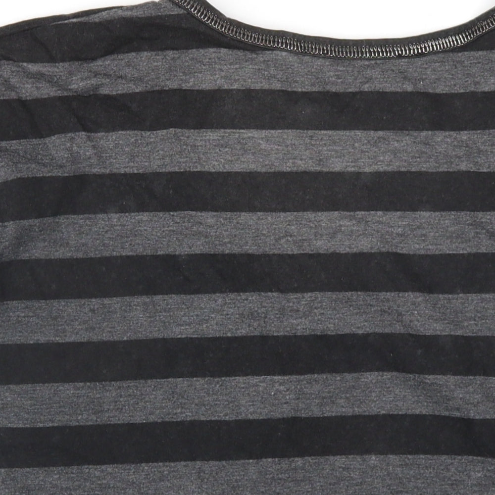 New Look Womens Black Striped Cotton Basic T-Shirt Size 10 V-Neck