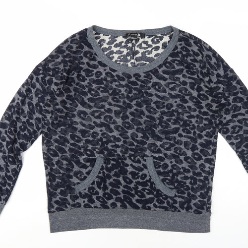 FOREVER 21 Womens Blue Animal Print Cotton Pullover Sweatshirt Size L Pullover - Leopard Print