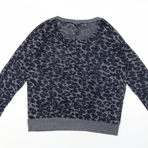 FOREVER 21 Womens Blue Animal Print Cotton Pullover Sweatshirt Size L Pullover - Leopard Print