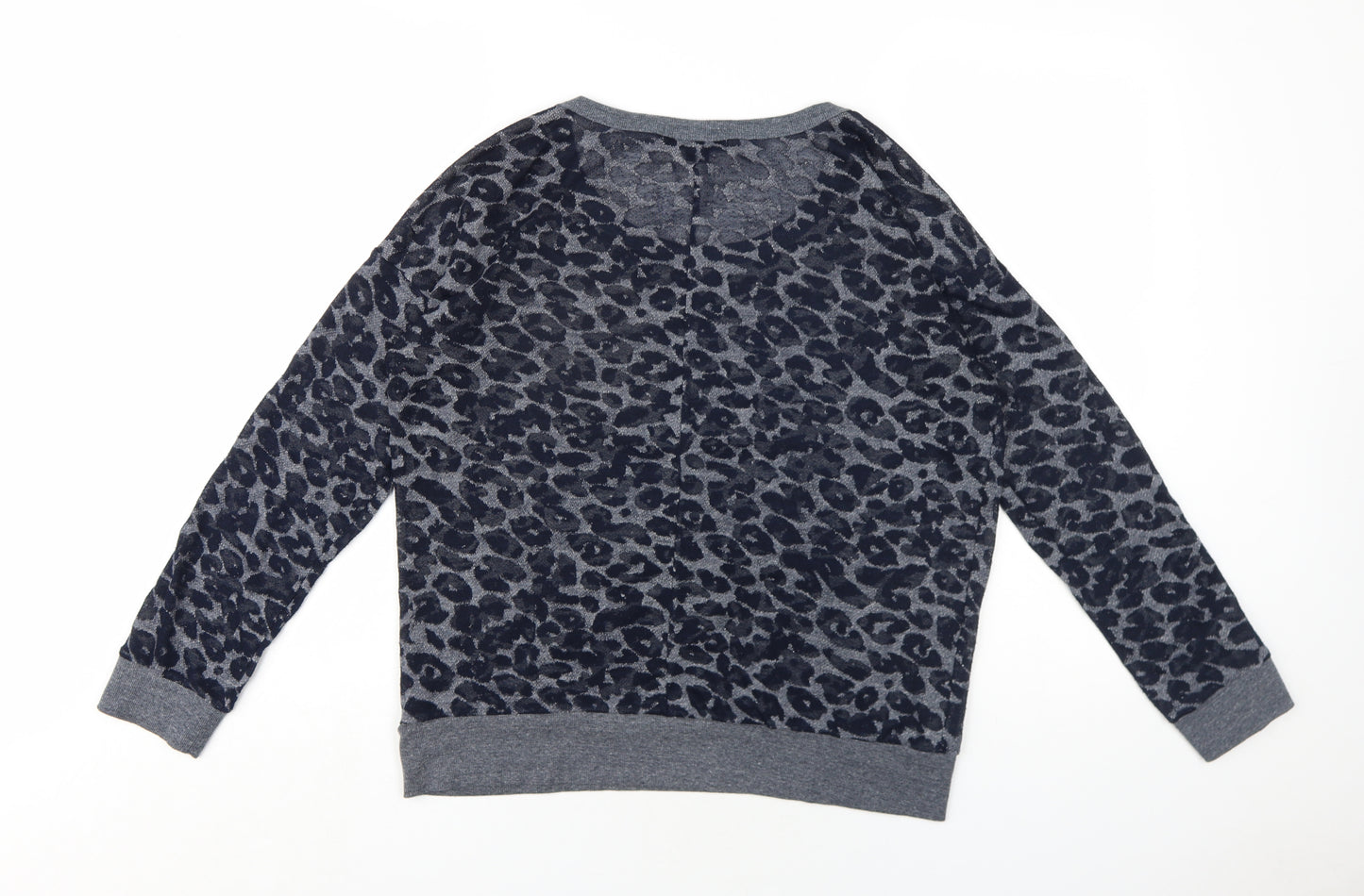 FOREVER 21 Womens Blue Animal Print Cotton Pullover Sweatshirt Size L Pullover - Leopard Print