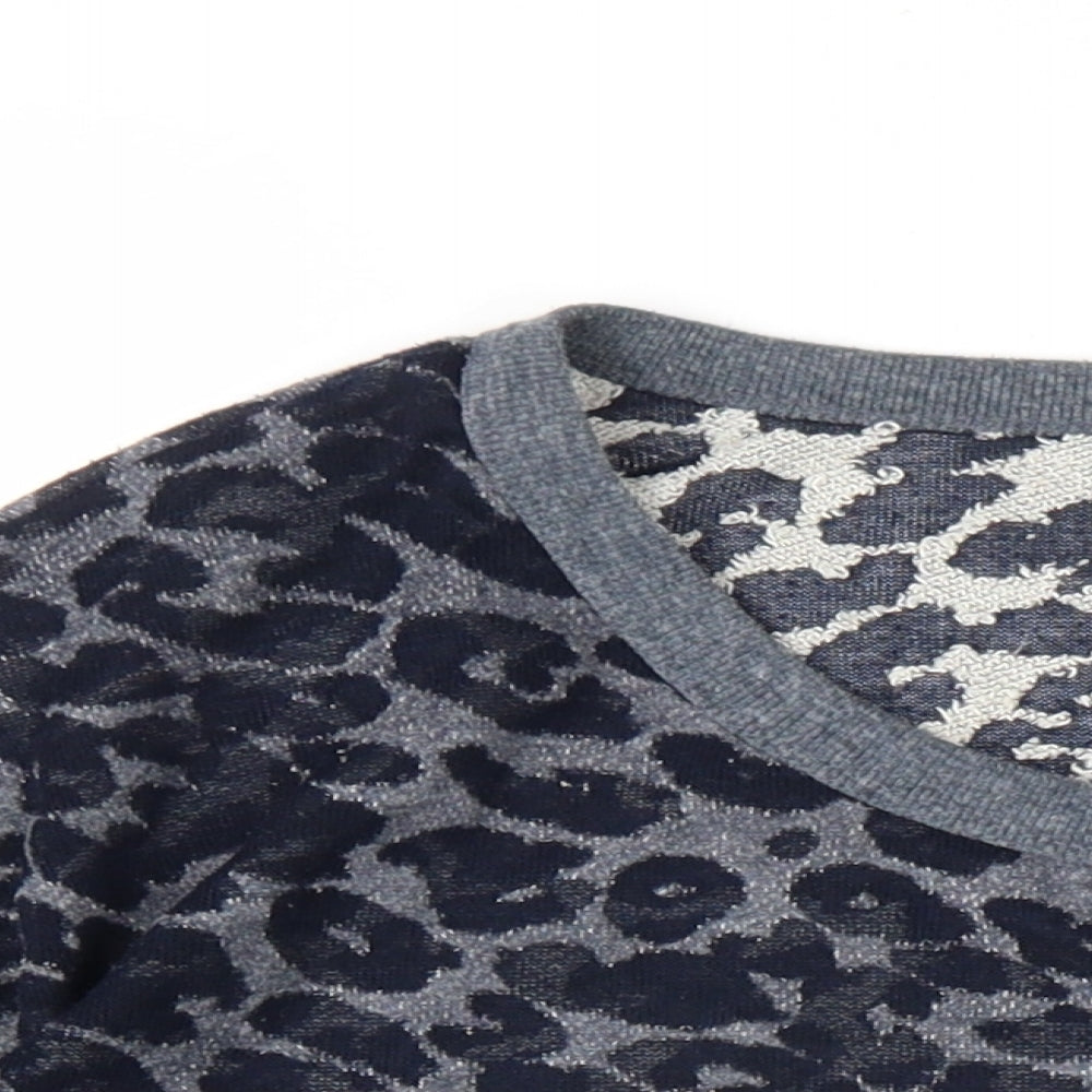 FOREVER 21 Womens Blue Animal Print Cotton Pullover Sweatshirt Size L Pullover - Leopard Print
