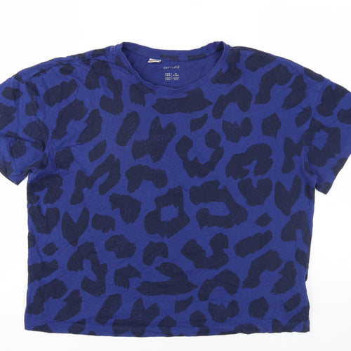 ESMARA Womens Blue Animal Print Cotton Basic T-Shirt Size 8 Round Neck