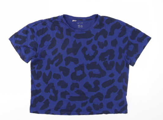 ESMARA Womens Blue Animal Print Cotton Basic T-Shirt Size 8 Round Neck