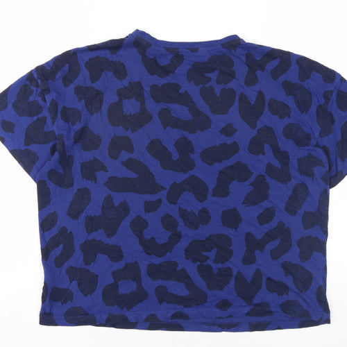 ESMARA Womens Blue Animal Print Cotton Basic T-Shirt Size 8 Round Neck