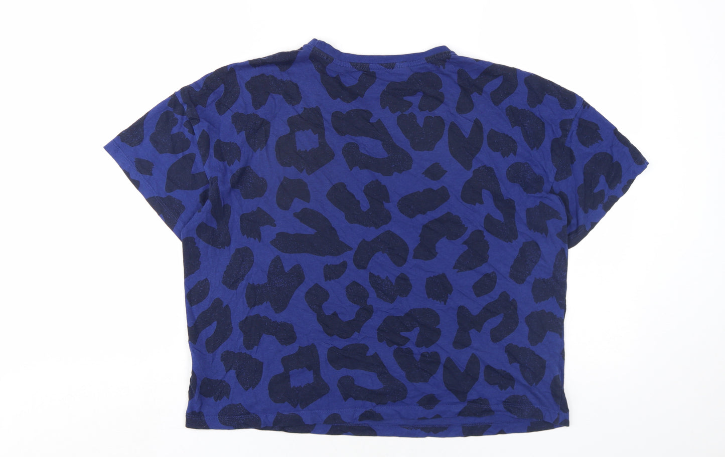 ESMARA Womens Blue Animal Print Cotton Basic T-Shirt Size 8 Round Neck