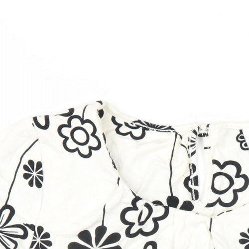 NEXT Womens Ivory Floral Viscose Basic T-Shirt Size 12 Scoop Neck