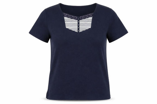 Front view of Bonmarché women’s blue polyester basic t-shirt, size M, round neck