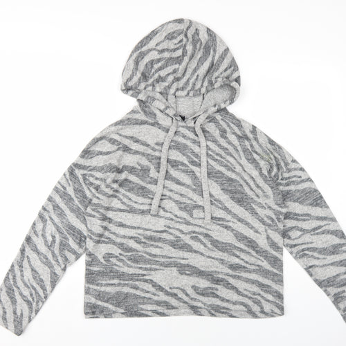 New Look Womens Grey Animal Print Vinyl Pullover Hoodie Size M Pullover - Zebra Print