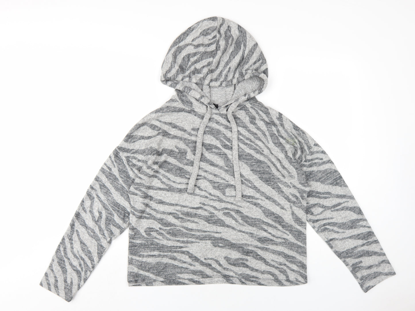 New Look Womens Grey Animal Print Vinyl Pullover Hoodie Size M Pullover - Zebra Print