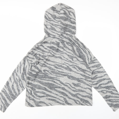 New Look Womens Grey Animal Print Vinyl Pullover Hoodie Size M Pullover - Zebra Print