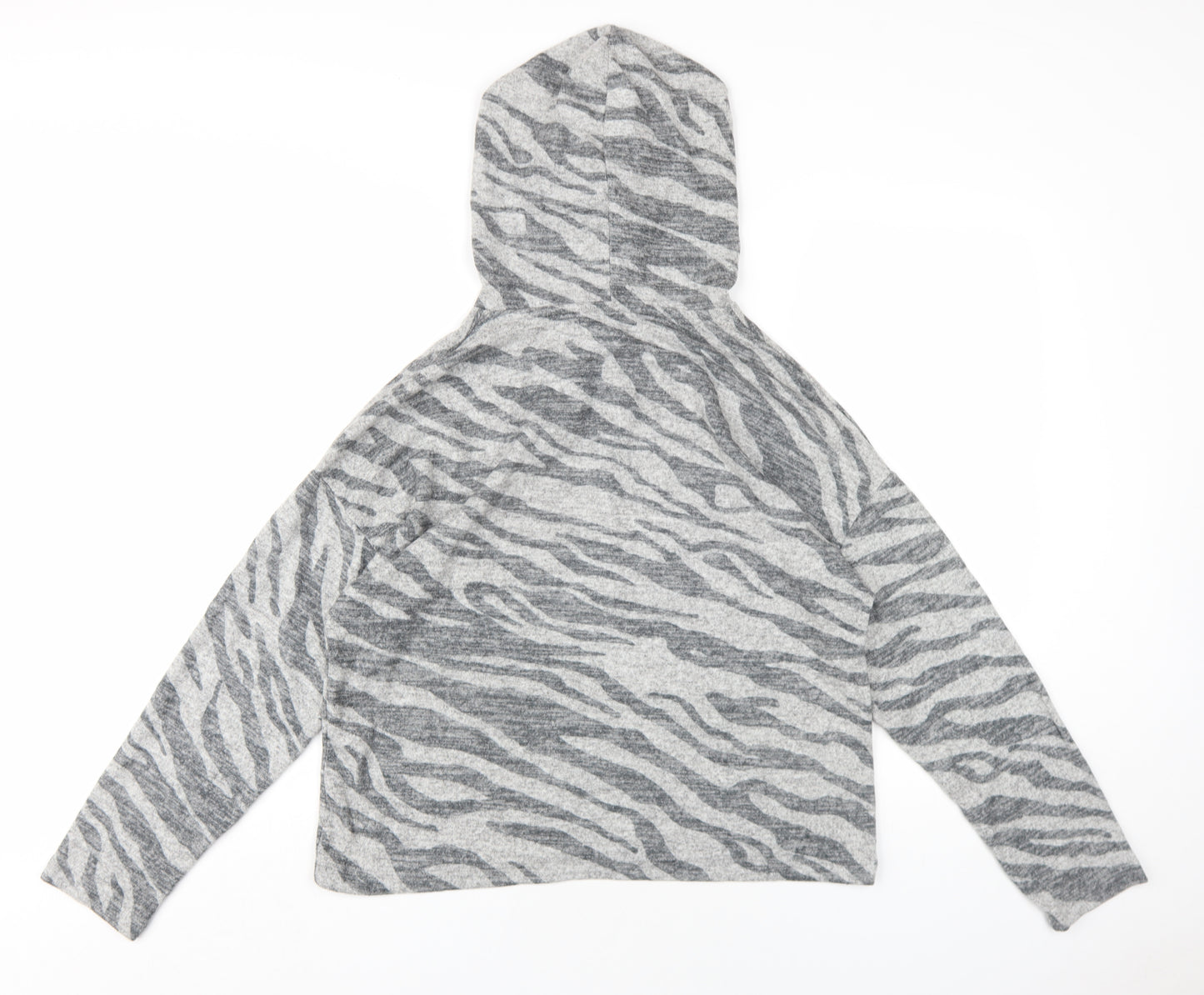 New Look Womens Grey Animal Print Vinyl Pullover Hoodie Size M Pullover - Zebra Print