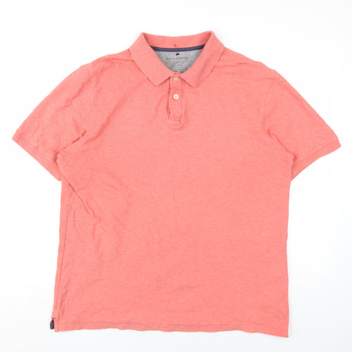 Marks and Spencer Mens Orange Cotton Polo Size L Collared Button