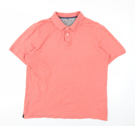 Marks and Spencer Mens Orange Cotton Polo Size L Collared Button