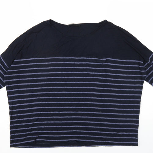 Autograph Womens Blue Striped Viscose Basic T-Shirt Size 14 Round Neck