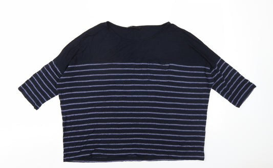 Autograph Womens Blue Striped Viscose Basic T-Shirt Size 14 Round Neck