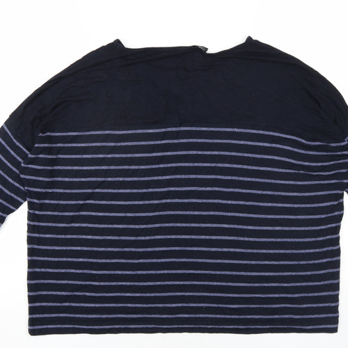 Autograph Womens Blue Striped Viscose Basic T-Shirt Size 14 Round Neck