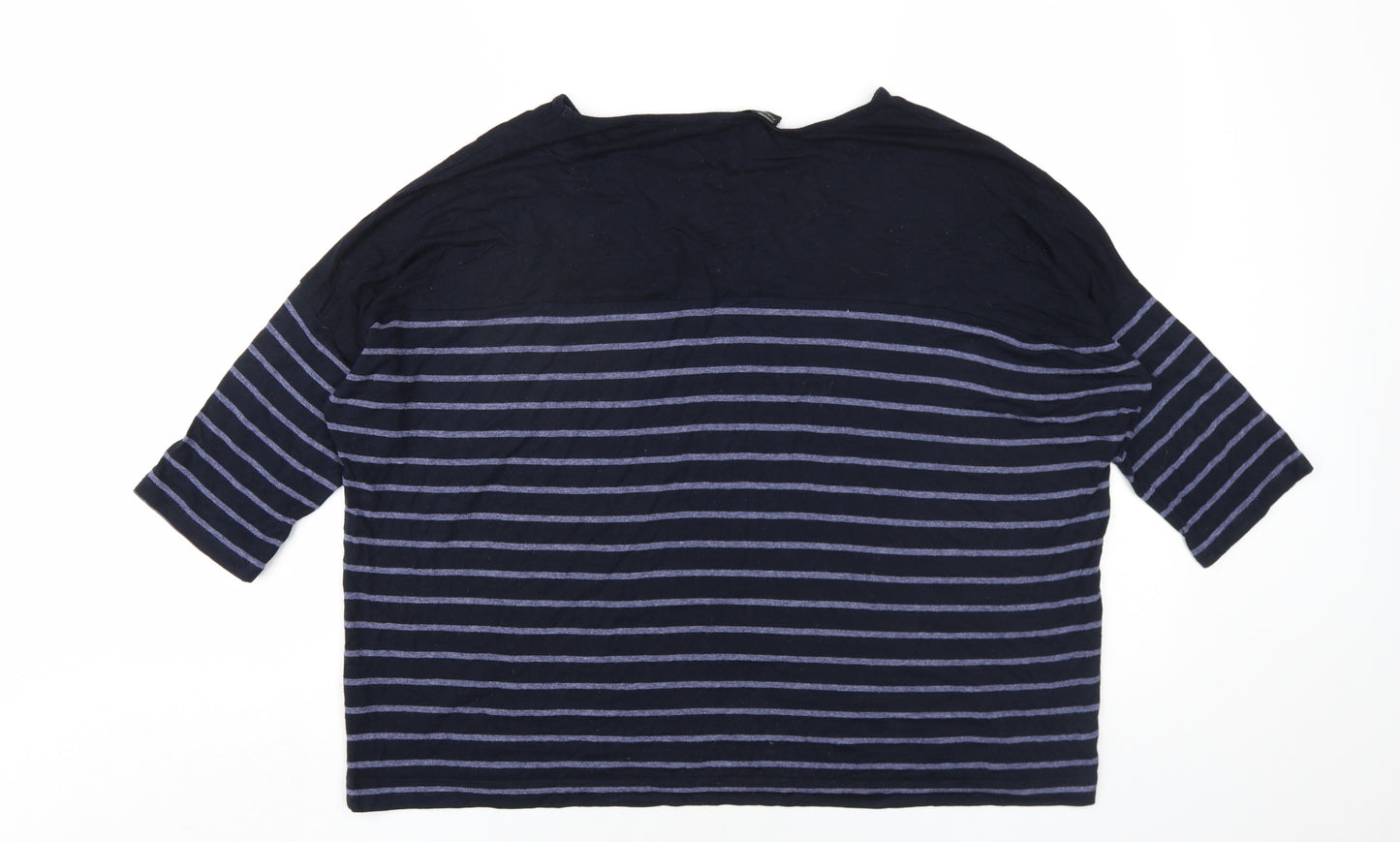 Autograph Womens Blue Striped Viscose Basic T-Shirt Size 14 Round Neck