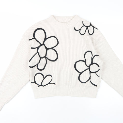 FOREVER 21 Womens Beige Crew Neck Acrylic Pullover Jumper Size S