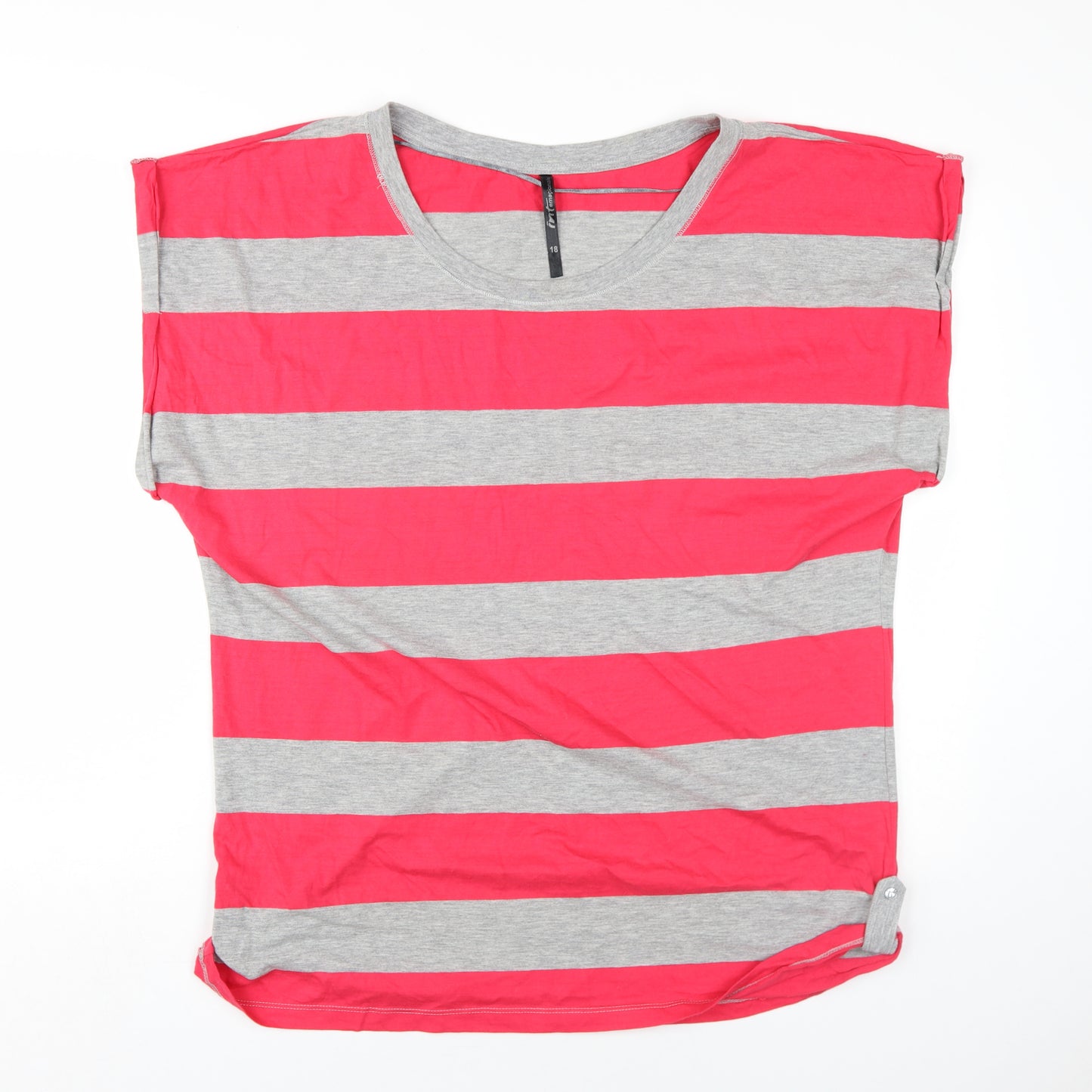 Internacionale Womens Pink Striped Cotton Basic T-Shirt Size 18 Round Neck