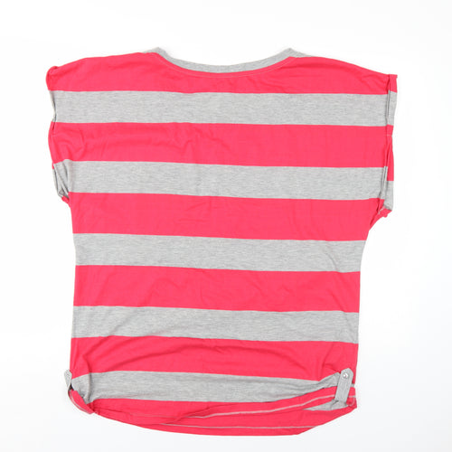 Internacionale Womens Pink Striped Cotton Basic T-Shirt Size 18 Round Neck