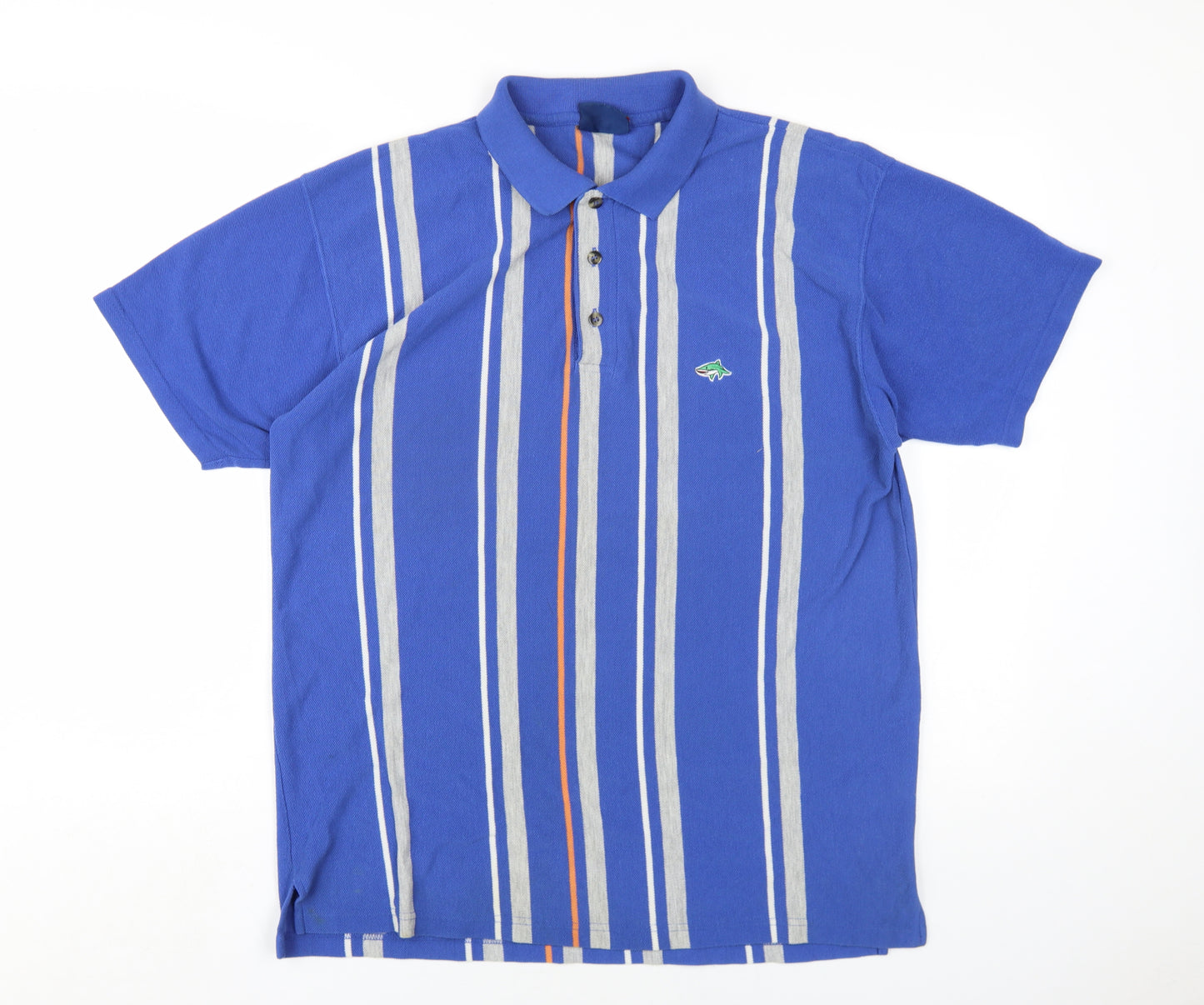 Le Shark Mens Blue Striped Polyester Polo Size L Collared Button