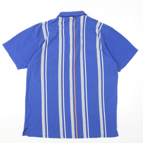 Le Shark Mens Blue Striped Polyester Polo Size L Collared Button