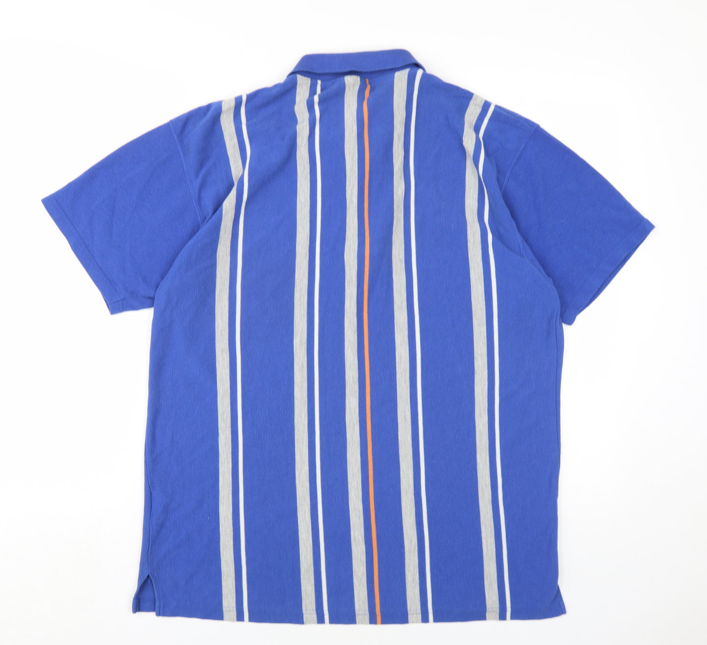 Le Shark Mens Blue Striped Polyester Polo Size L Collared Button