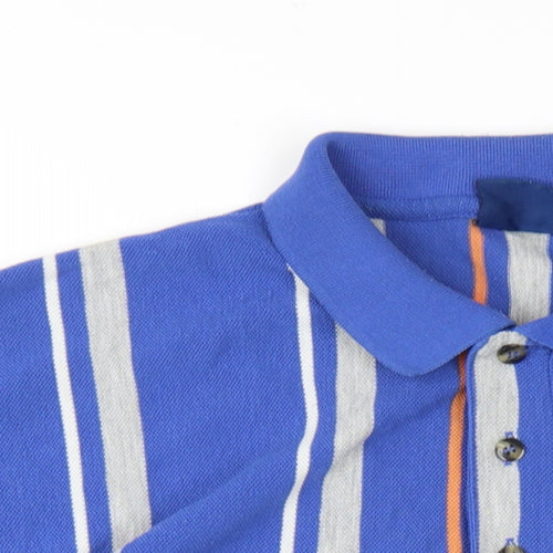 Le Shark Mens Blue Striped Polyester Polo Size L Collared Button