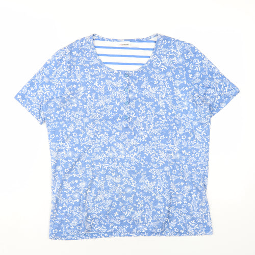 Damart Womens Blue Floral Cotton Basic T-Shirt Size 14 Round Neck