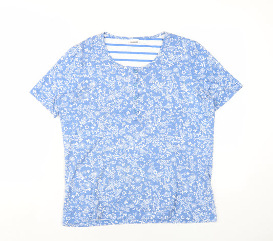 Damart Womens Blue Floral Cotton Basic T-Shirt Size 14 Round Neck