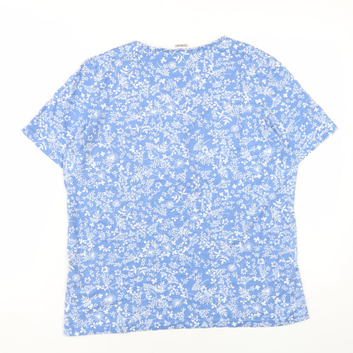 Damart Womens Blue Floral Cotton Basic T-Shirt Size 14 Round Neck