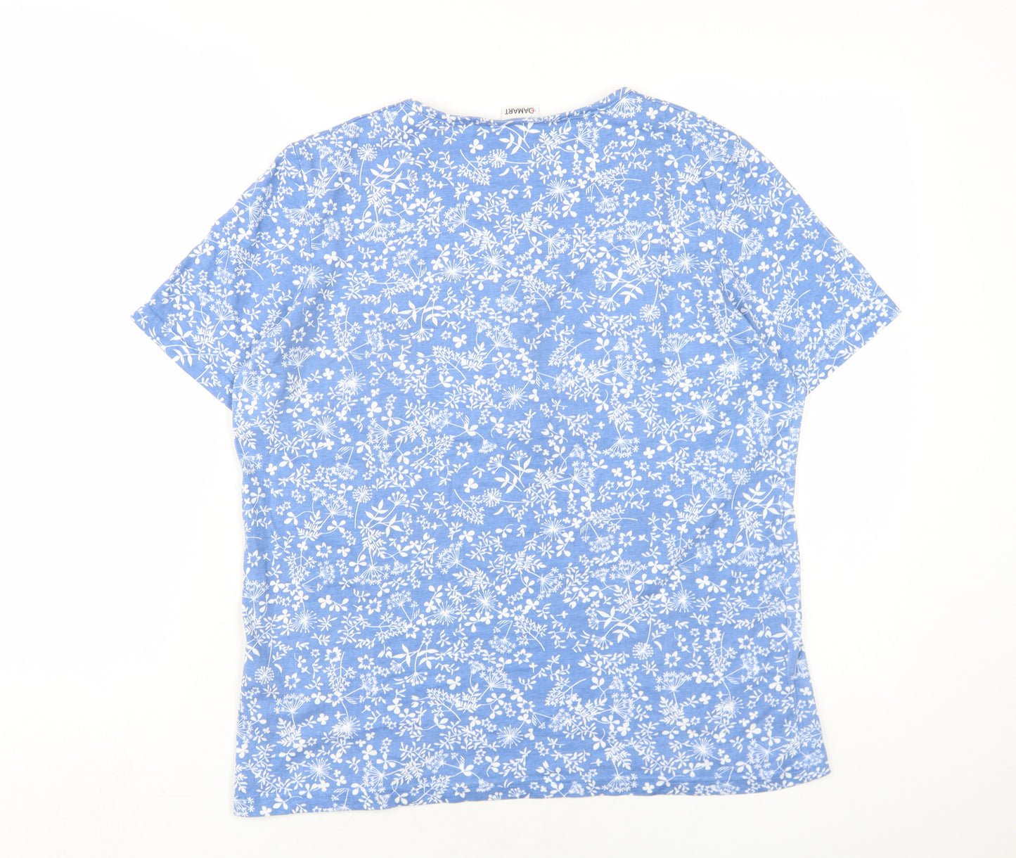 Damart Womens Blue Floral Cotton Basic T-Shirt Size 14 Round Neck