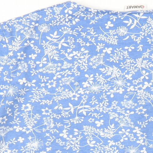 Damart Womens Blue Floral Cotton Basic T-Shirt Size 14 Round Neck