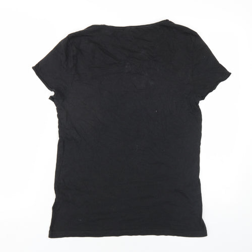 H&M Womens Black Cotton Basic T-Shirt Size S Round Neck