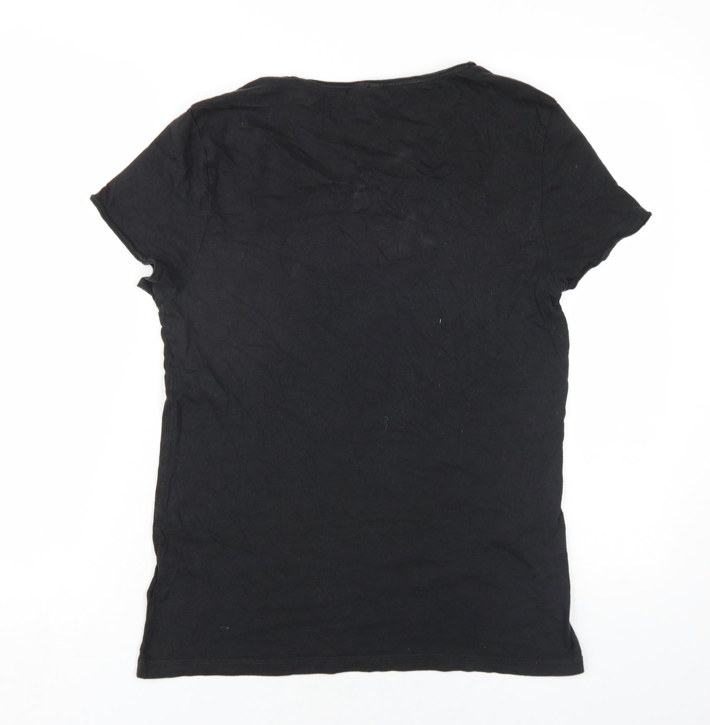 H&M Womens Black Cotton Basic T-Shirt Size S Round Neck