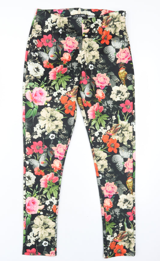 Love Label Womens Multicoloured Floral Polyester Carrot Trousers Size 10 L29 in Regular Zip