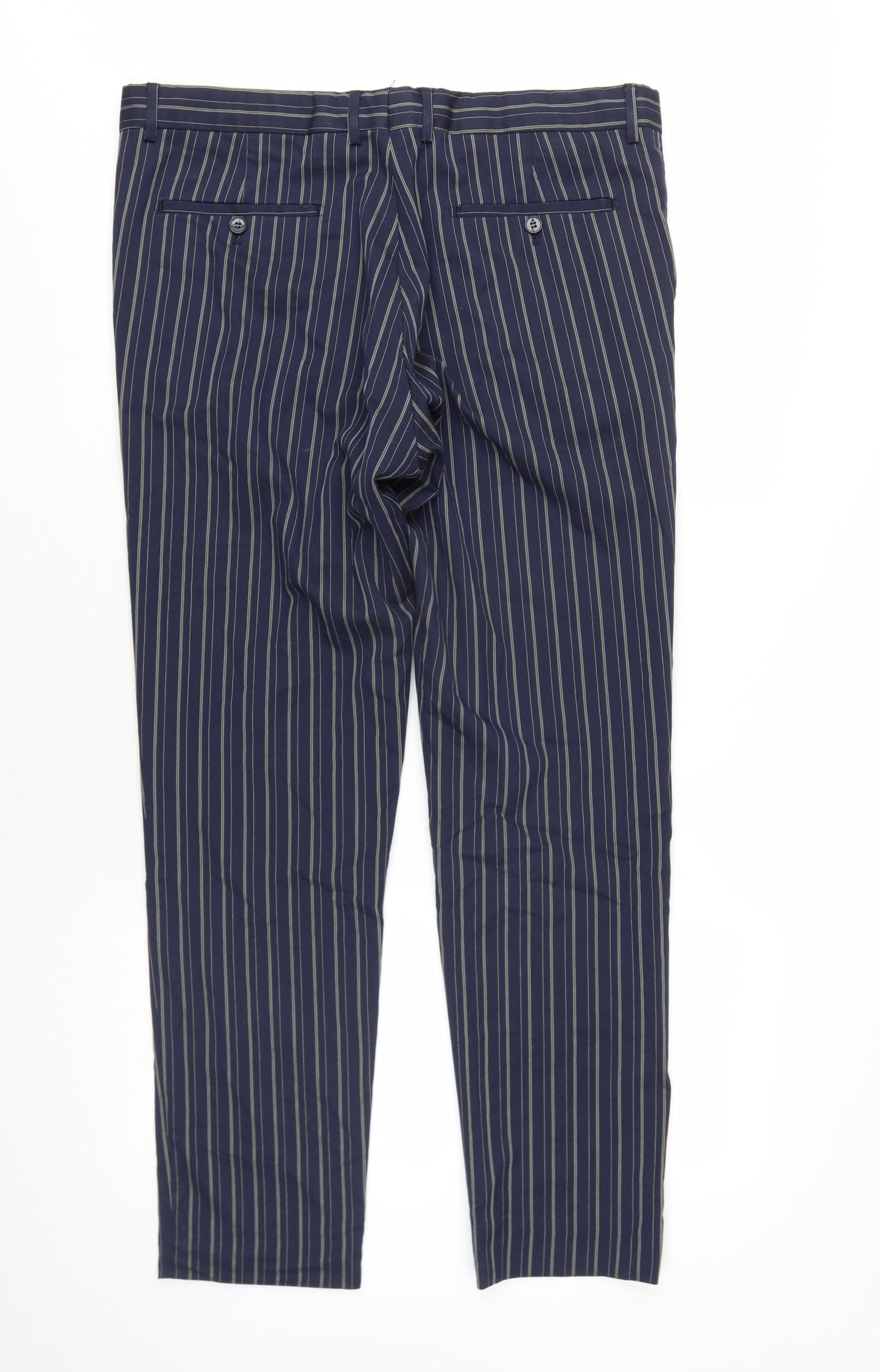 Boohoo Mens Blue Striped Polyester Dress Pants Trousers Size 36 in L32 in Regular Zip