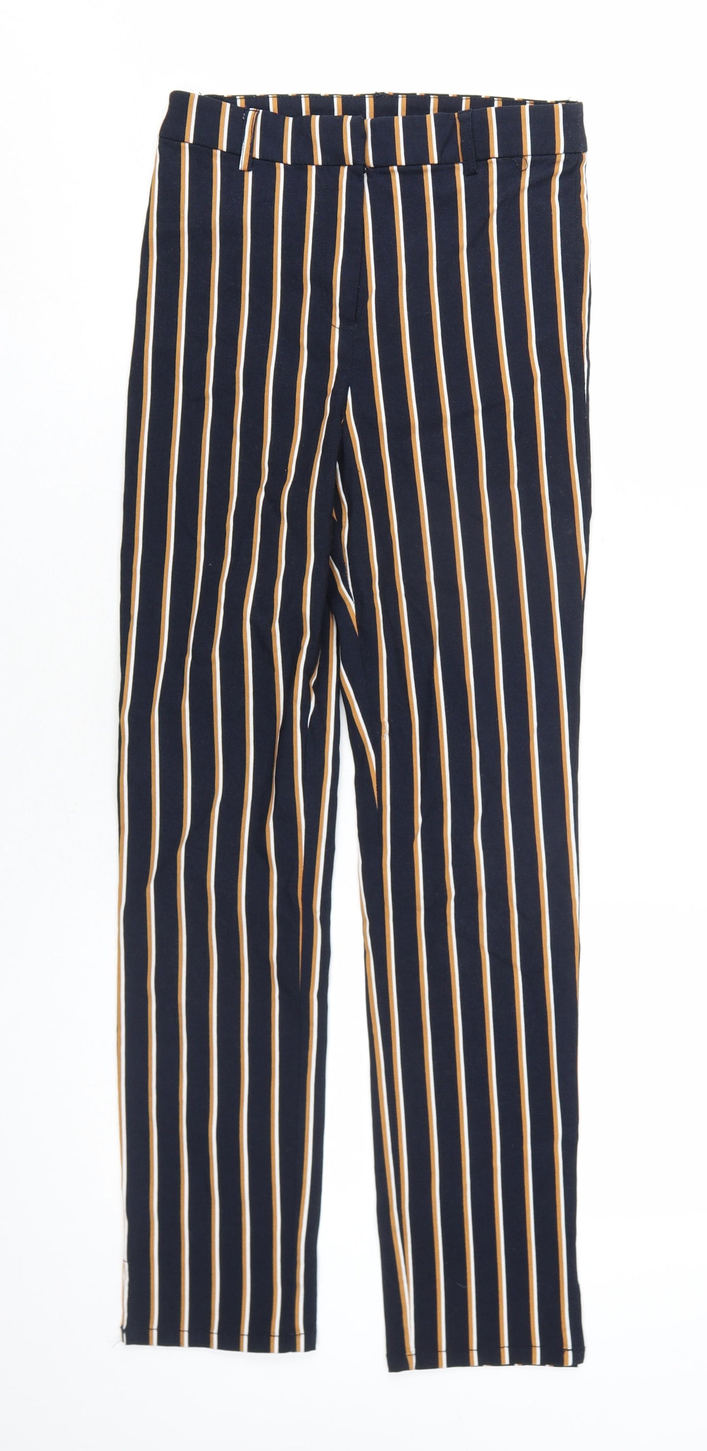 H&M Womens Blue Striped Viscose Trousers Size 10 L28 in Slim Zip