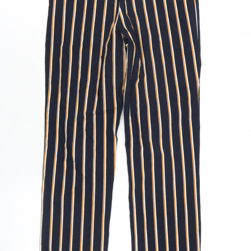 H&M Womens Blue Striped Viscose Trousers Size 10 L28 in Slim Zip