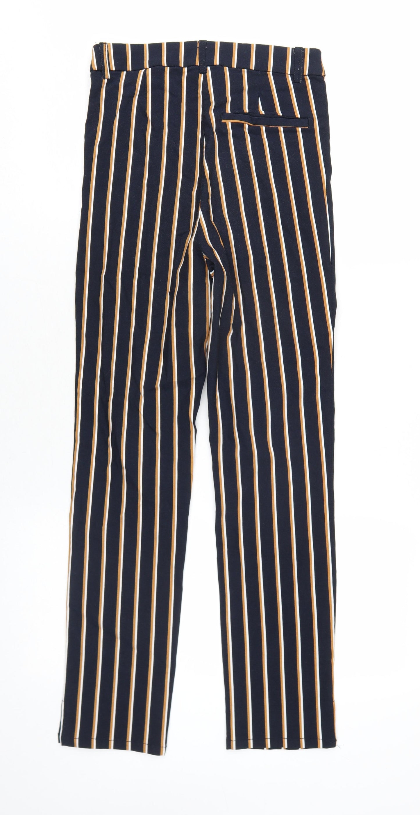 H&M Womens Blue Striped Viscose Trousers Size 10 L28 in Slim Zip