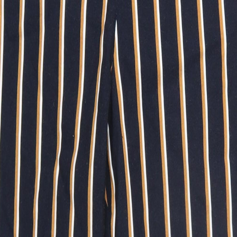 H&M Womens Blue Striped Viscose Trousers Size 10 L28 in Slim Zip