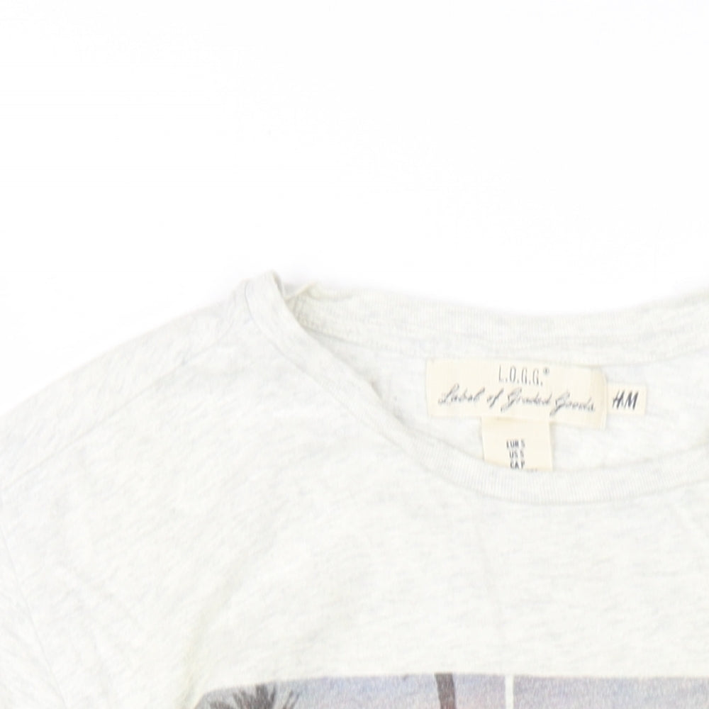 H&M Mens Grey Cotton T-Shirt Size S Round Neck
