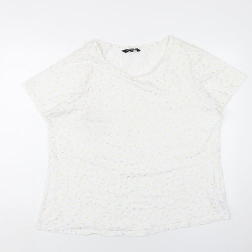 Debenhams Womens White Geometric Cotton Basic T-Shirt Size 24 Round Neck