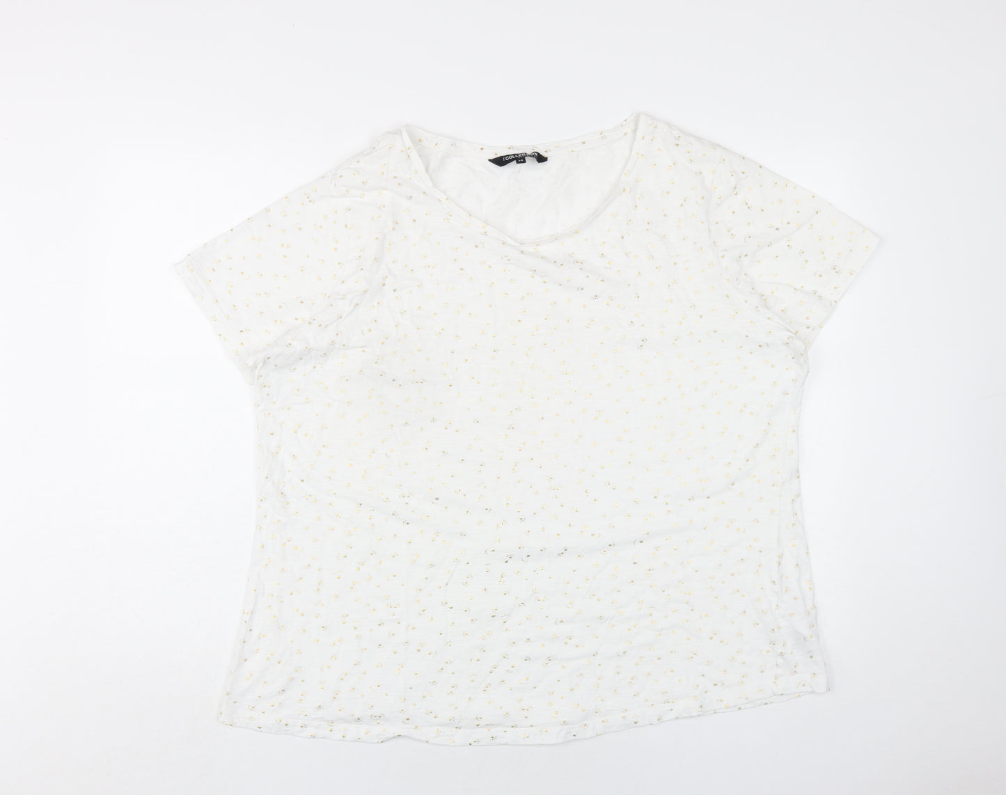 Debenhams Womens White Geometric Cotton Basic T-Shirt Size 24 Round Neck