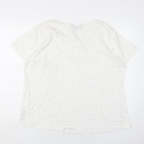 Debenhams Womens White Geometric Cotton Basic T-Shirt Size 24 Round Neck