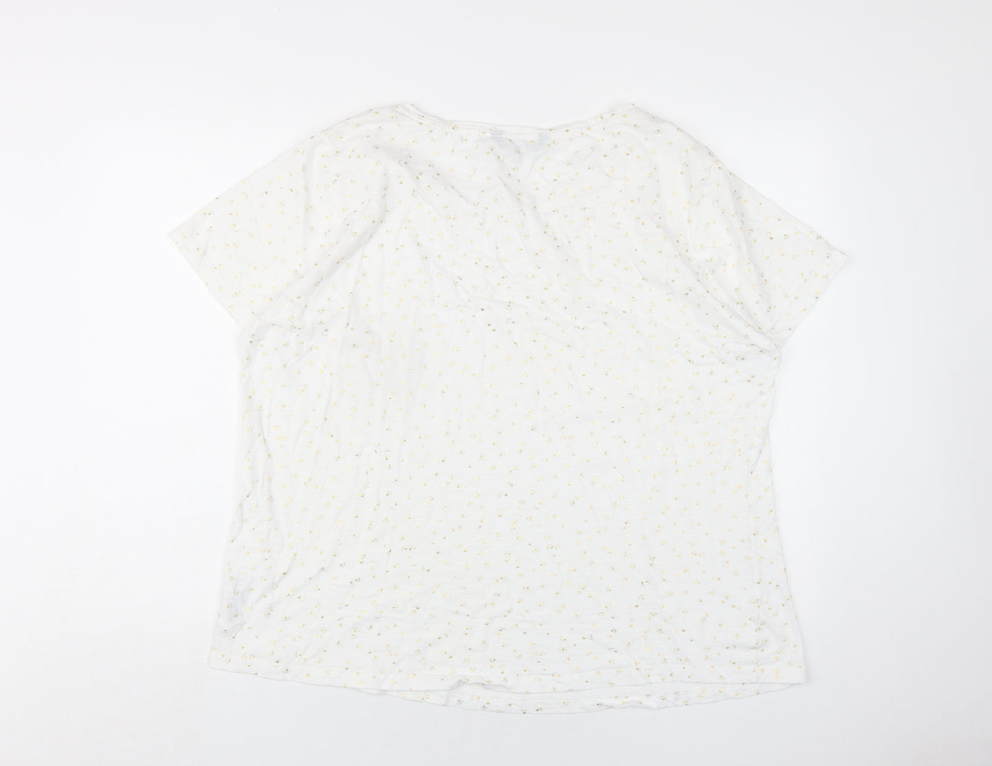 Debenhams Womens White Geometric Cotton Basic T-Shirt Size 24 Round Neck