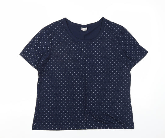 Damart Womens Blue Polka Dot Polyester Basic T-Shirt Size 18 Round Neck