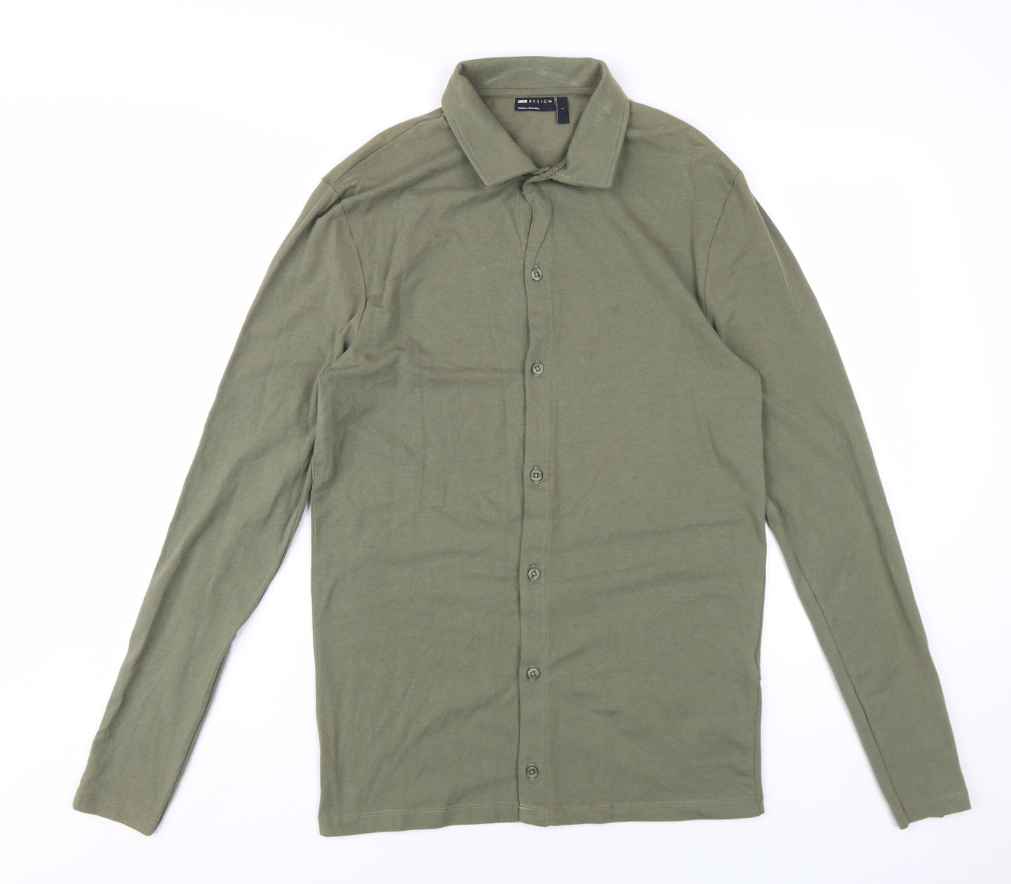 ASOS Mens Green Cotton Button-Up Size L Collared Button