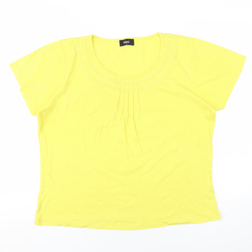 Klass Womens Yellow Cotton Basic T-Shirt Size L Round Neck